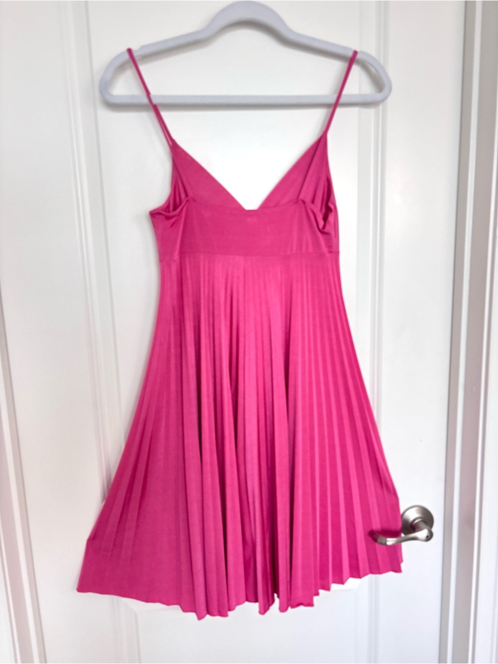 XXI Pink Pleated Satin Babydoll Dress Flowy Coquette Balletcore Mini Dress S - Picture 7 of 11